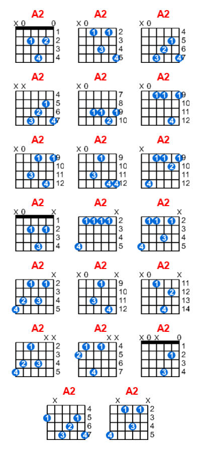 Hợp âm guitar A2 và các thế bấm