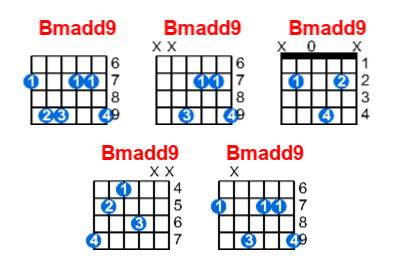 Hợp âm guitar Bmadd9 và các thế bấm